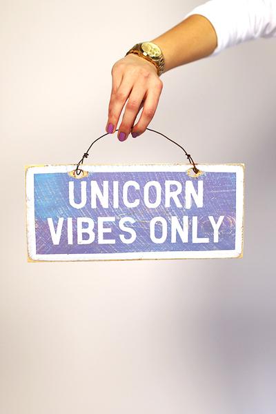 "Unicorn Vibes Only" Distressed Wooden Sign